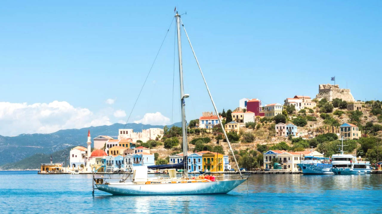 yacht in bay of Kastelorizo island Greece